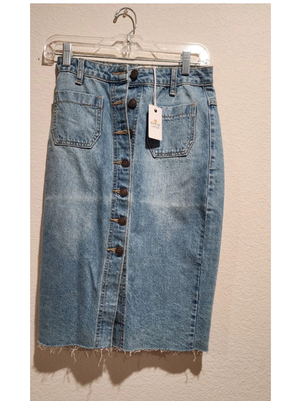 Marine Layer Midi Skirt Womens 2 Denim Jean Western Button Up Cowgirl Distressed